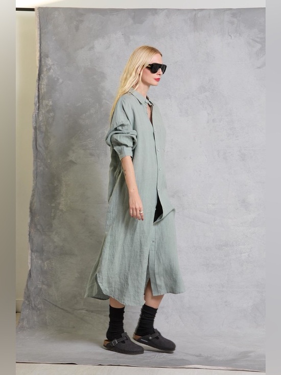 Mamène Dresses & Skirts - MAMENE Florence Shirt Dress in Limestone Sage Green 100% Linen Size 0 VGUC
